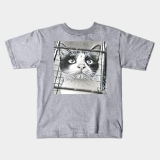 SELFIE CAT BLACK AND WHITE Kids T-Shirt